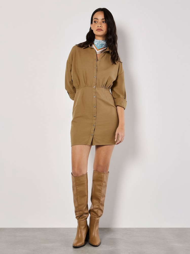 Apricot Natural Twill Fitted Shirt Dress - Image 2 of 5