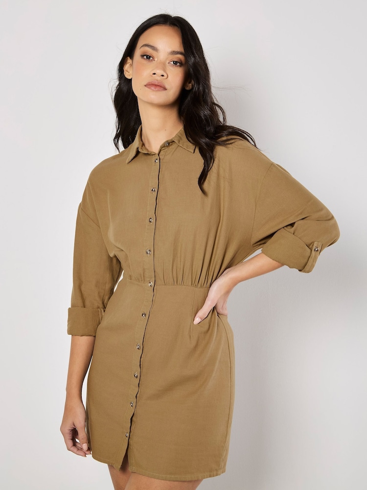 Apricot Natural Twill Fitted Shirt Dress - Image 5 of 5
