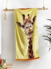 Catherine Lansfield Yellow Giraffe Cotton Beach Towel - Image 1 of 2