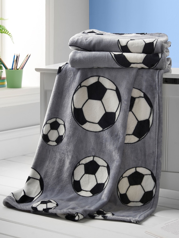 Catherine Lansfield Grey Cosy Football Fleece Throw - Image 1 of 3