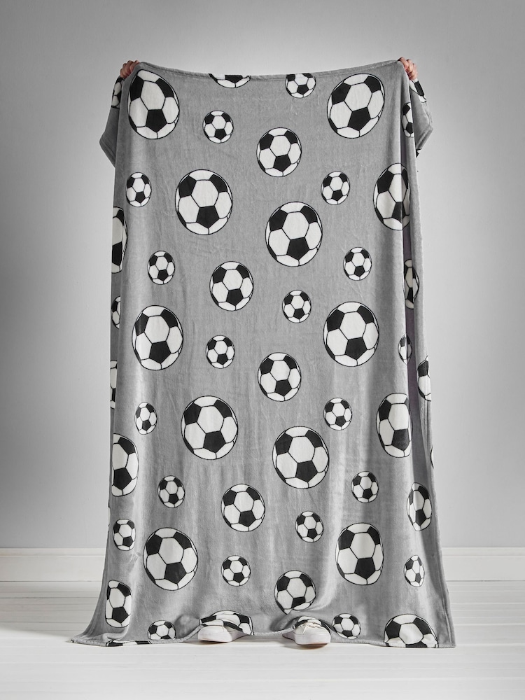 Catherine Lansfield Grey Cosy Football Fleece Throw - Image 3 of 3