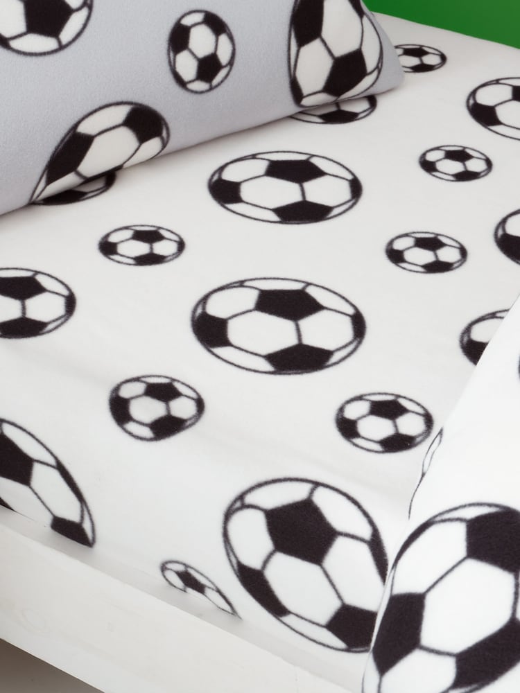 Catherine Lansfield White Cosy Football Fleece Fitted Sheet - Image 1 of 2