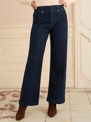 Love & Roses Rinse Blue Pintuck Crop Wide Leg Jeans - Image 3 of 5