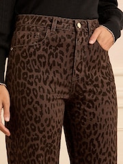 Love & Roses Chocolate Brown Leopard Print Flocked Crop Straight Jeans - Image 3 of 4