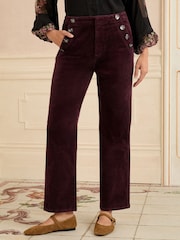 Love & Roses Cherry Red Corduroy Straight Trousers - Image 1 of 4
