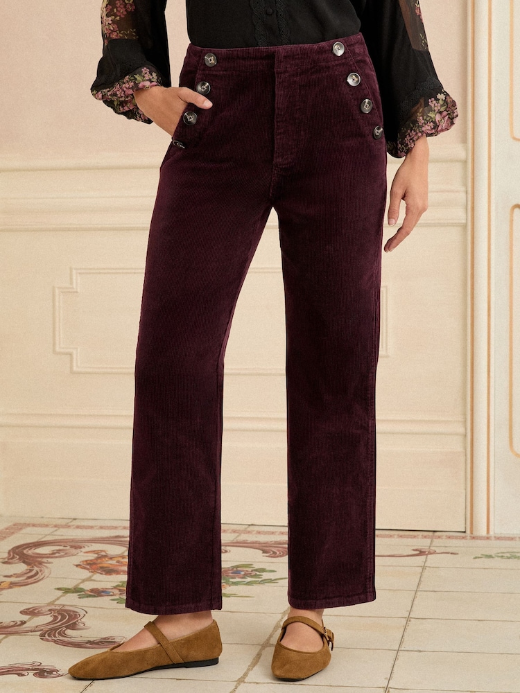 Love & Roses Cherry Red Corduroy Straight Trousers - Image 1 of 4