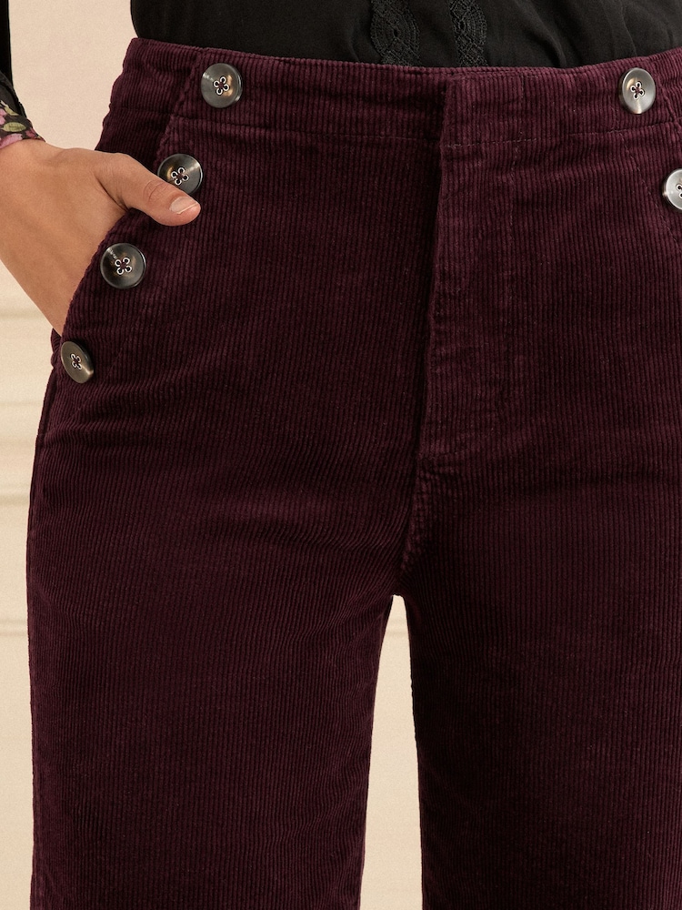 Love & Roses Cherry Red Corduroy Straight Trousers - Image 2 of 4