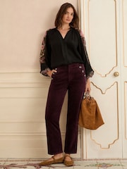 Love & Roses Cherry Red Corduroy Straight Trousers - Image 3 of 4
