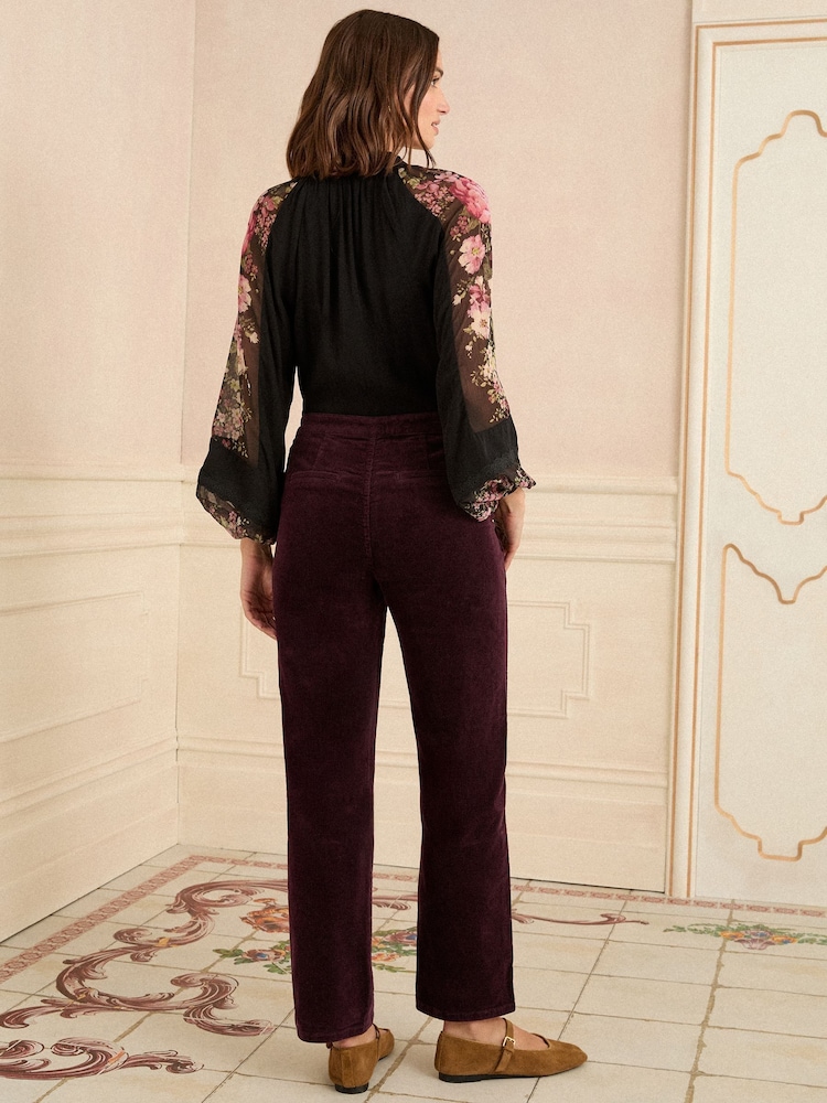 Love & Roses Cherry Red Corduroy Straight Trousers - Image 4 of 4