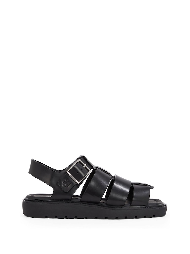 Calvin Klein Black Fisherman Leather Sandals - Image 2 of 6