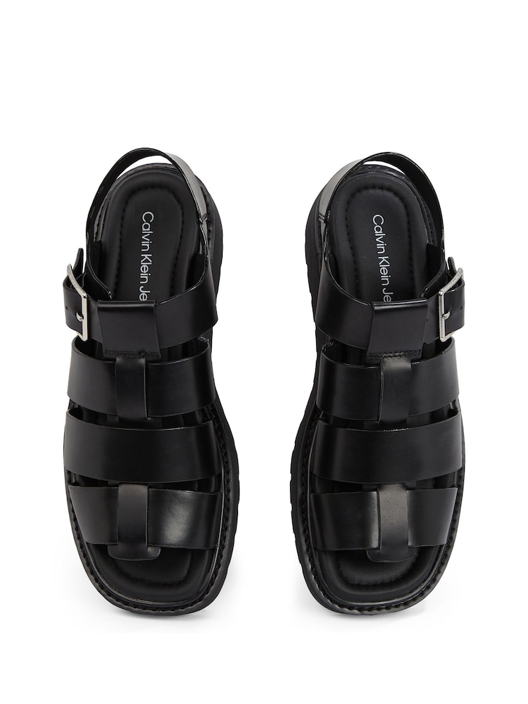Calvin Klein Black Fisherman Leather Sandals - Image 6 of 6
