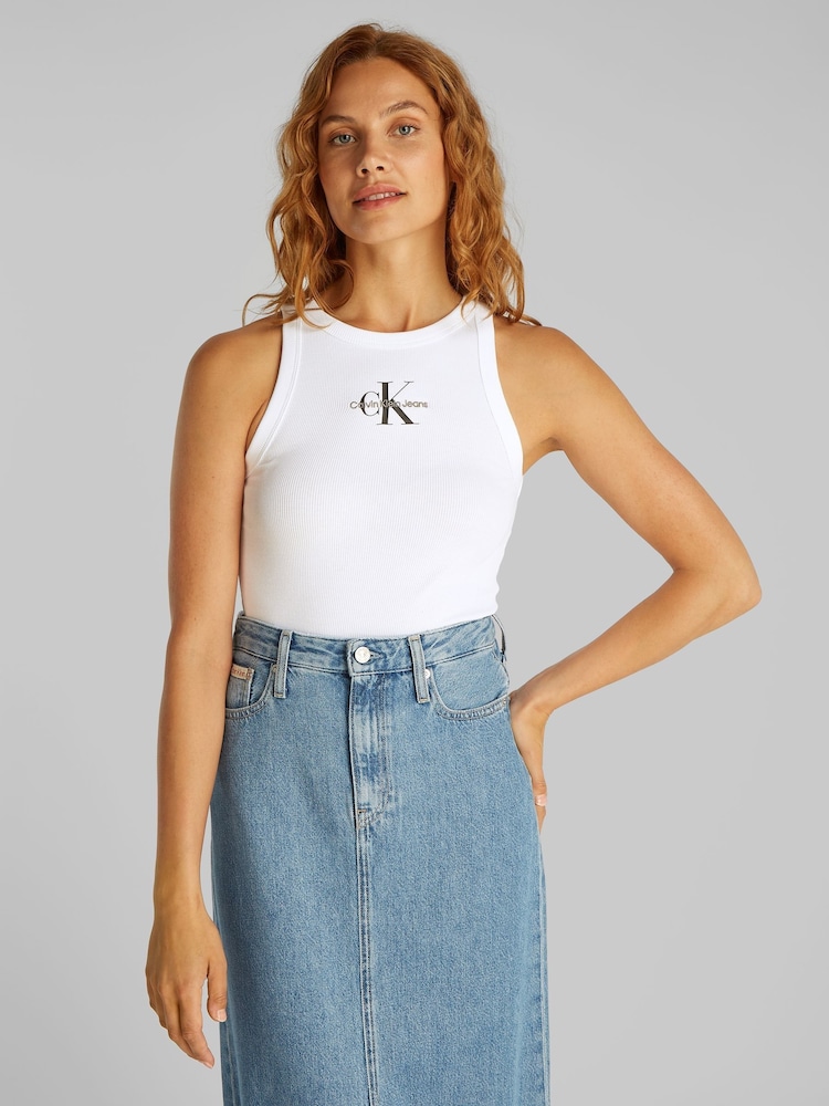 Белый - Майка в рубчик Calvin Klein Monologo - Изображение 1 из 6