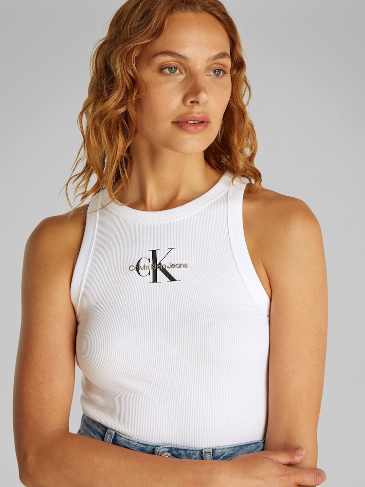 Calvin Klein White Monologo Rib Tank Top - Image 4 of 6