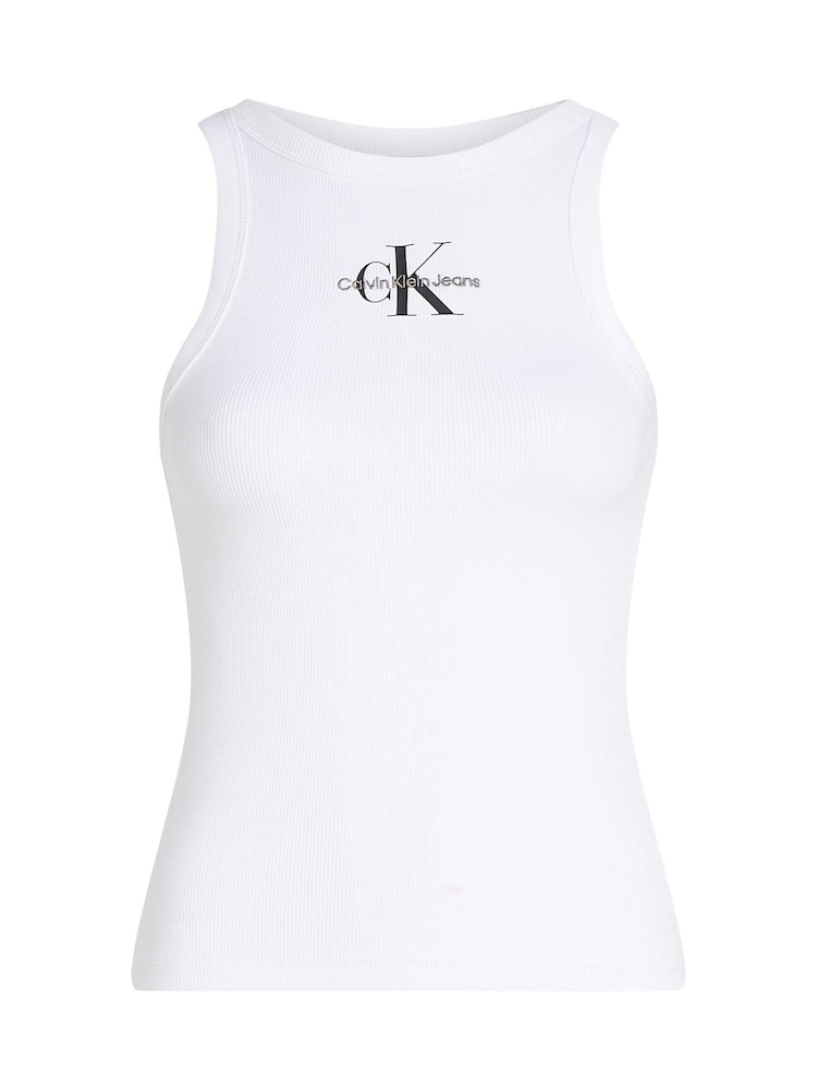 Calvin Klein White Monologo Rib Tank Top - Image 5 of 6