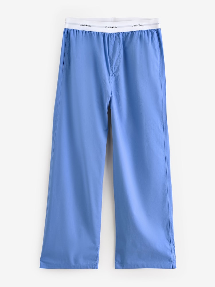 Calvin Klein Blue Cotton Poplin Pyjama Trousers With Logo Waistband - Image 1 of 1