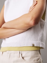 Calvin Klein White Linen Blend Loose Sleeveless Jumper - Image 4 of 7