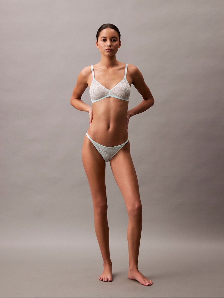 Calvin Klein Green Sheer Marquisette Lace High Leg Thong - Image 2 of 5