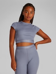 Calvin Klein Blue Stretch Rib Crop T-Shirt - Image 1 of 5