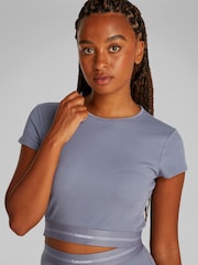 Calvin Klein Blue Stretch Rib Crop T-Shirt - Image 4 of 5