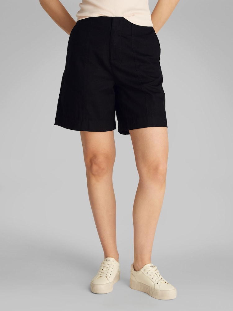 Calvin Klein Black Soft Linen Shorts - Image 1 of 7