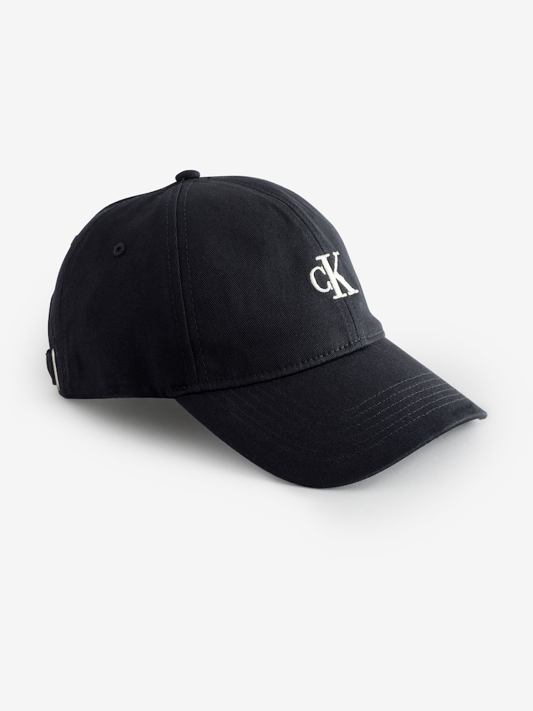Calvin Klein Black Embroidered Monogram 100% Cotton Cap - Image 1 of 4