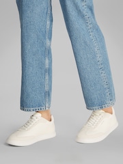 Calvin Klein White Cupsole Lace-Up Leather Trainers - Image 1 of 6