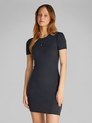 Calvin Klein Black Rib Bodycon Dress - Image 1 of 6