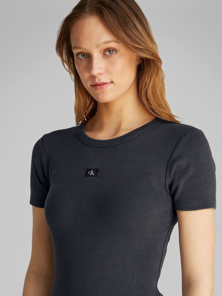 Calvin Klein Black Rib Bodycon Dress - Image 4 of 6