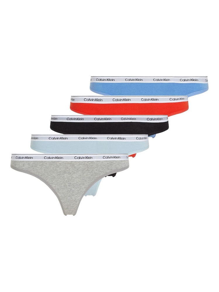Calvin Klein Black Modern Logo Low Rise Thongs 5 Pack - Image 7 of 11