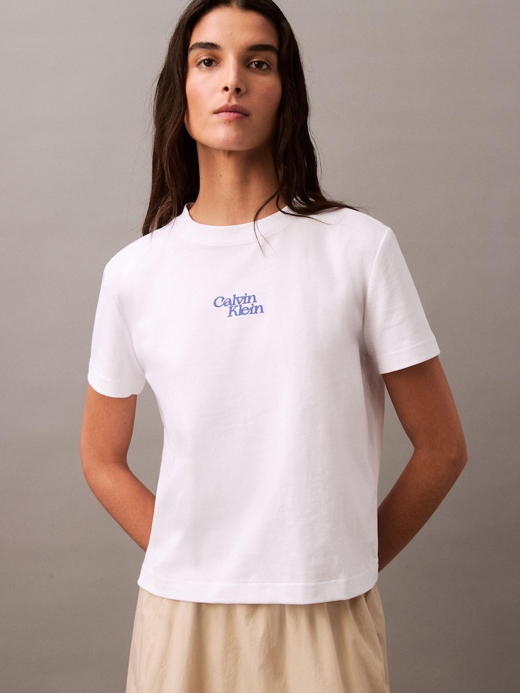 Calvin Klein White Logo 100% Cotton T-Shirt - Image 1 of 5