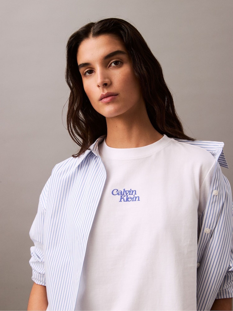 Calvin Klein White Logo 100% Cotton T-Shirt - Image 2 of 5 Calvin Klein White Logo 100% Cotton T-Shirt - Image 2 of 5