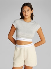 Calvin Klein Light Grey Stretch Rib Crop T-Shirt - Image 1 of 5