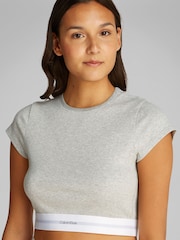 Calvin Klein Light Grey Stretch Rib Crop T-Shirt - Image 4 of 5
