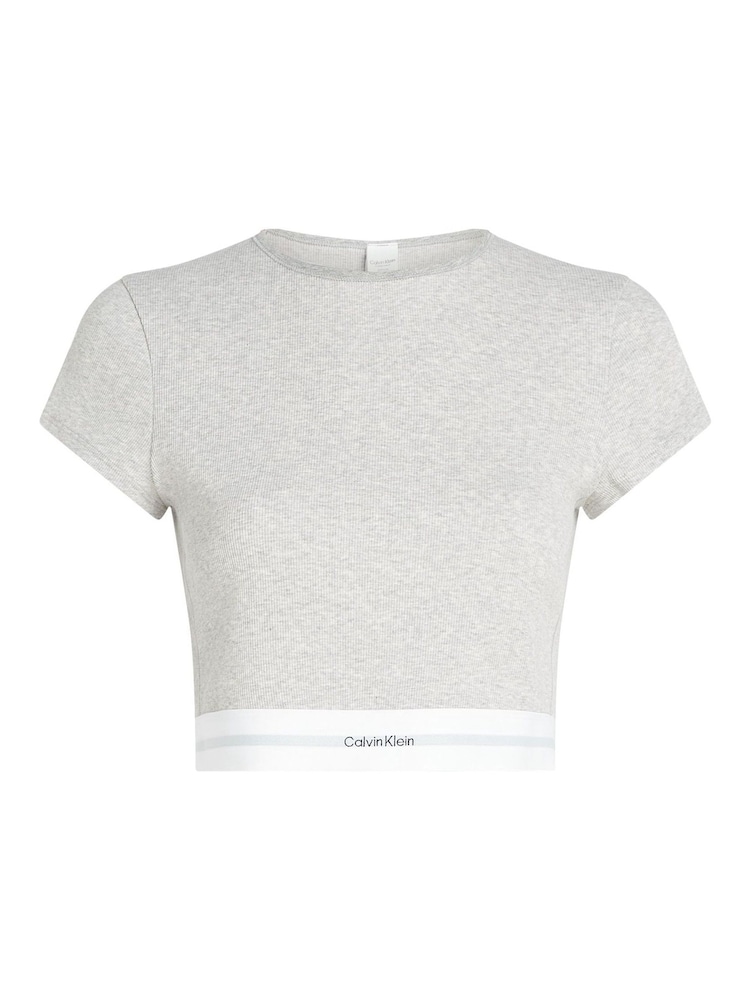 Calvin Klein Light Grey Stretch Rib Crop T-Shirt - Image 5 of 5