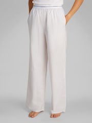 Calvin Klein Off White Cotton Poplin Pyjama Trousers With Logo Waistband - Image 1 of 5