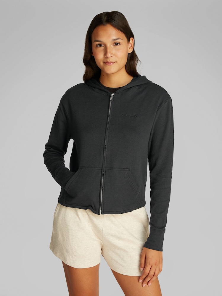 Schwarz - Calvin Klein Icon Cotton Terry Zip Lounge Hoodie - Bild 1 von 5 Schwarz - Calvin Klein Icon Cotton Terry Zip Lounge Hoodie - Bild 1 von 5