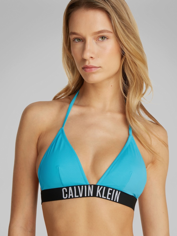 Calvin Klein Blue Triangle Bikini Top With Removable Pads - Image 4 of 5