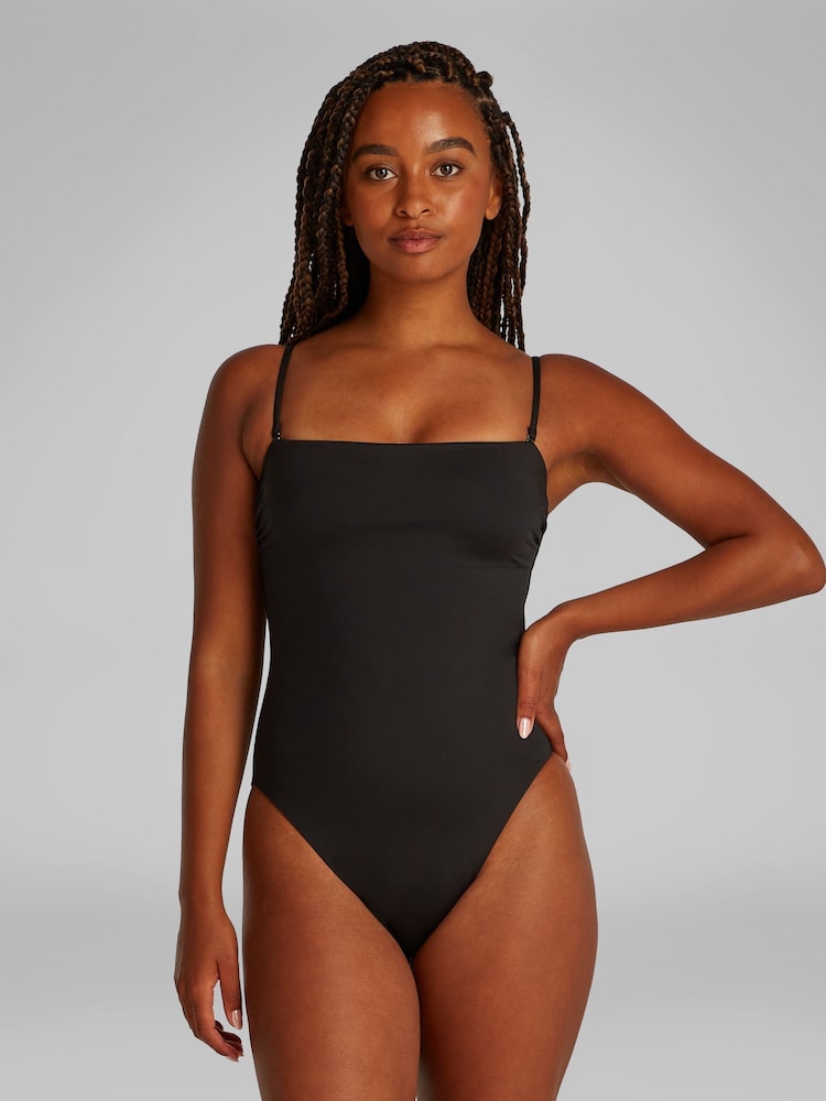 Calvin Klein Black Bandeau One Piece Swimsuit With Removable Pads - Image 1 of 5