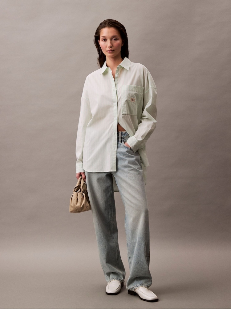 Calvin Klein Green Oversized Summer Poplin Shirt - Image 2 of 4
