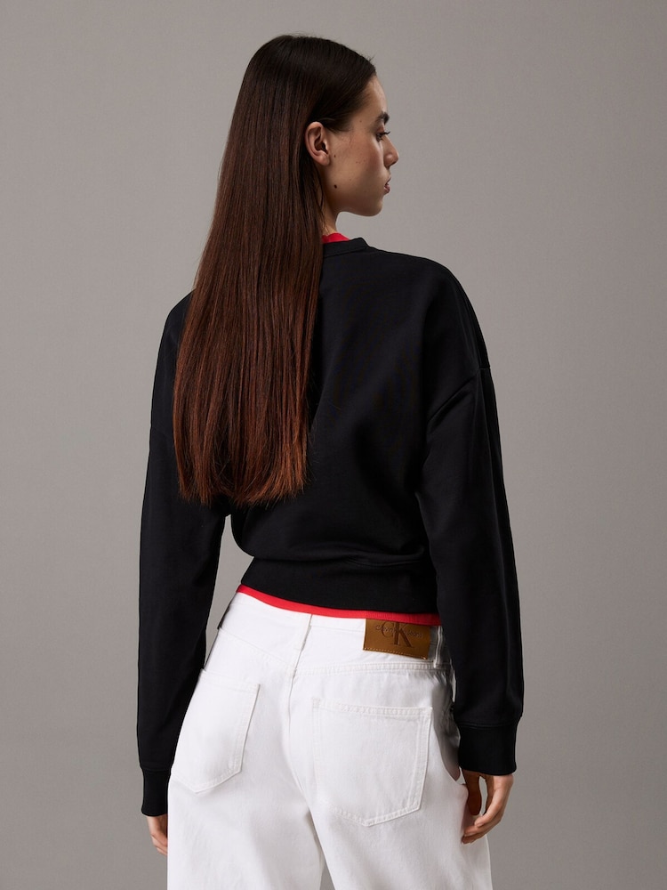 Calvin Klein Black Relaxed Terry Crew Neck Sweatshirt - Image 2 of 4