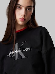 Calvin Klein Black Relaxed Terry Crew Neck Sweatshirt - Image 3 of 4