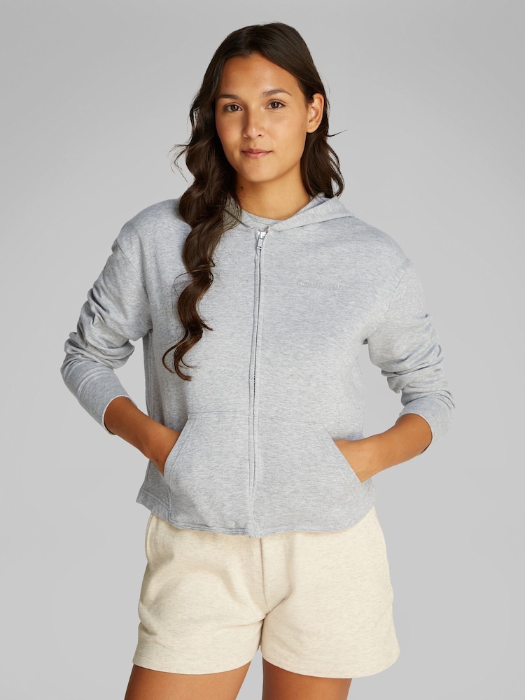 Calvin Klein Grey Icon Cotton Terry Zip Lounge Hoodie - Image 1 of 5