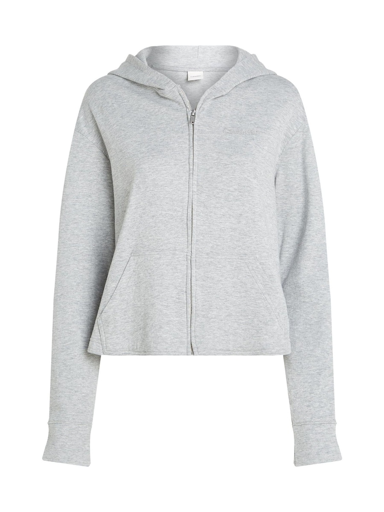 Calvin Klein Grey Icon Cotton Terry Zip Lounge Hoodie - Image 5 of 5 Calvin Klein Grey Icon Cotton Terry Zip Lounge Hoodie - Image 5 of 5