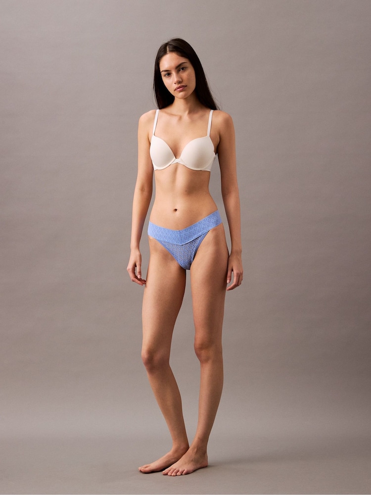 Calvin Klein Blue Logo Lace Trim Low Rise Thong - Image 2 of 5