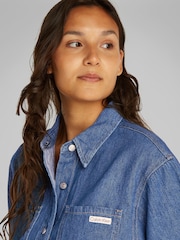 Calvin Klein Blue Boxy Linen Belted Shirt Dress - Image 4 of 6