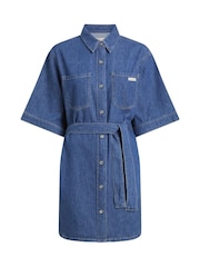 Calvin Klein Blue Boxy Linen Belted Shirt Dress - Image 5 of 6