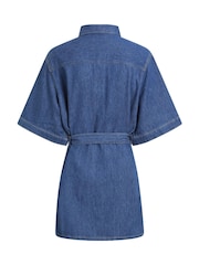 Calvin Klein Blue Boxy Linen Belted Shirt Dress - Image 6 of 6