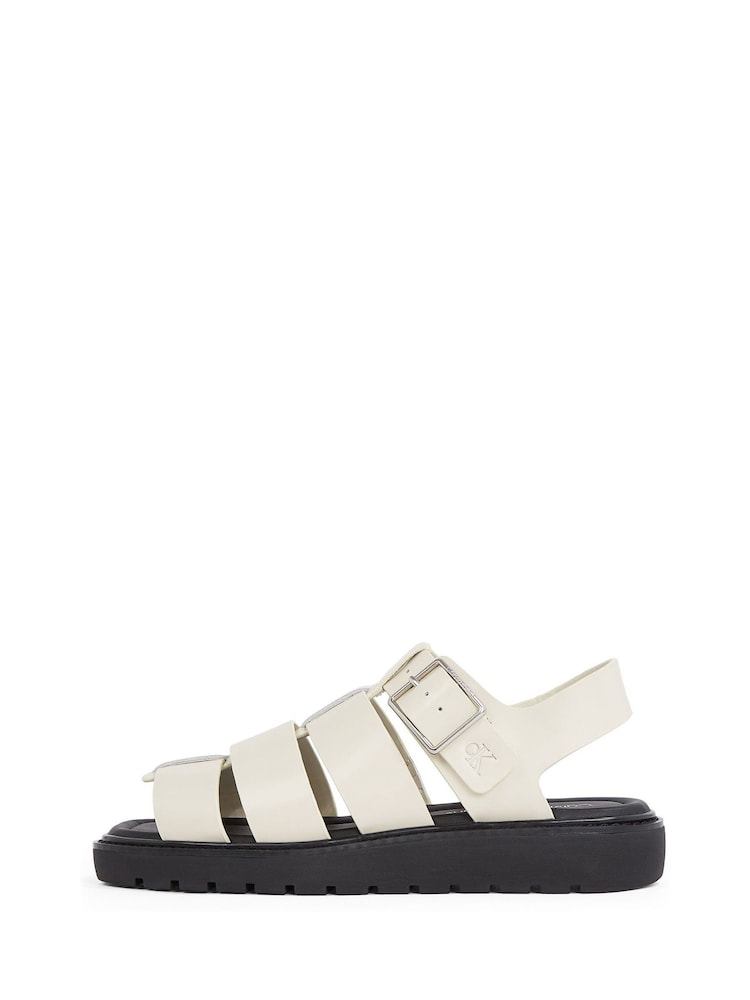 שחור/כרום - Calvin Klein Fisherman Leather Sandals - Image 3 of 6