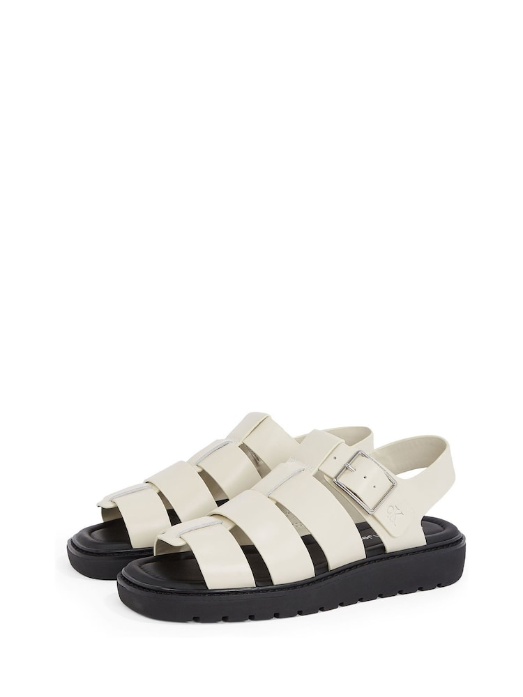 שחור/כרום - Calvin Klein Fisherman Leather Sandals - Image 4 of 6
