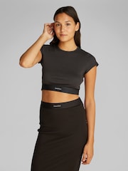 Черный - Calvin Klein Stretch Rib Crop T-Shirt - Image 1 of 5